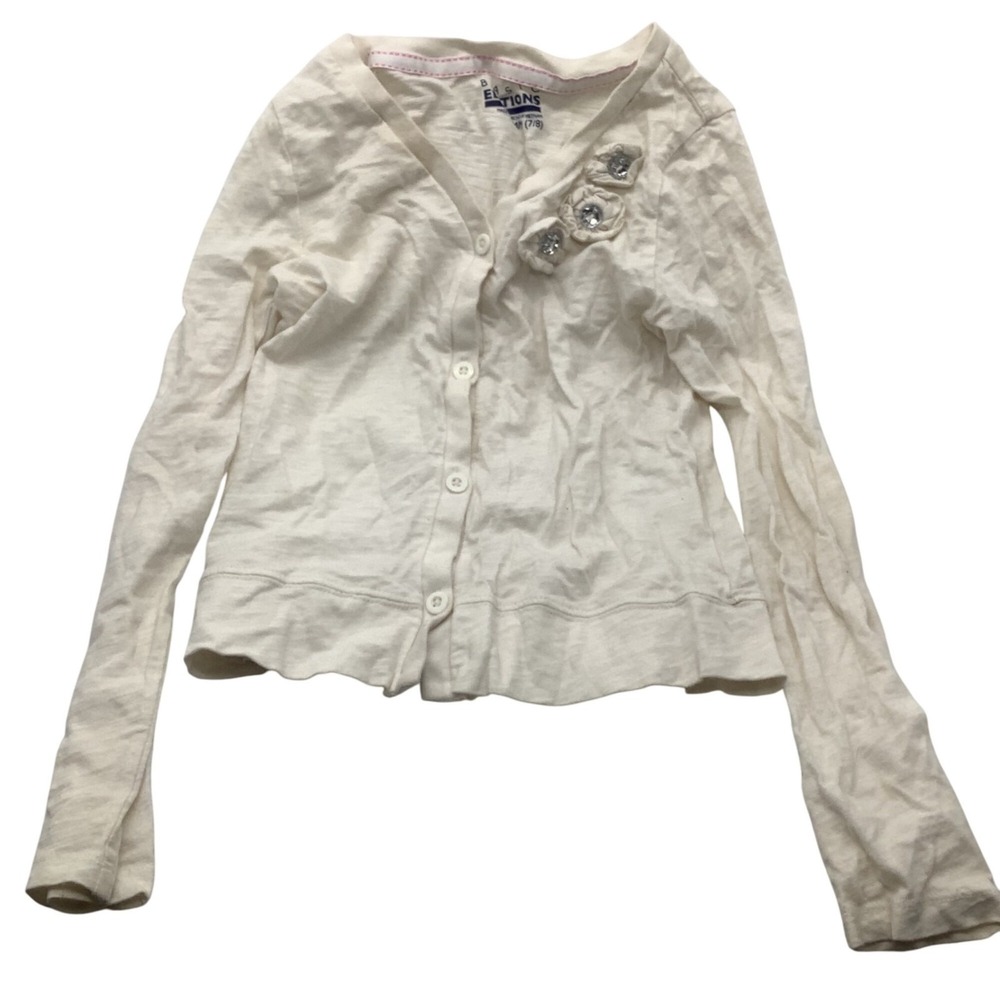 Basic Editions Shirt‎ Girls M 7/8 White Floral Sweater Style Button Up
